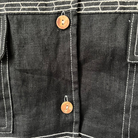 ONQUE Casuals Black LINEN Jacket 3/4 Sleeve Size Large Wood Buttons Front Pocket - Picture 6 of 8